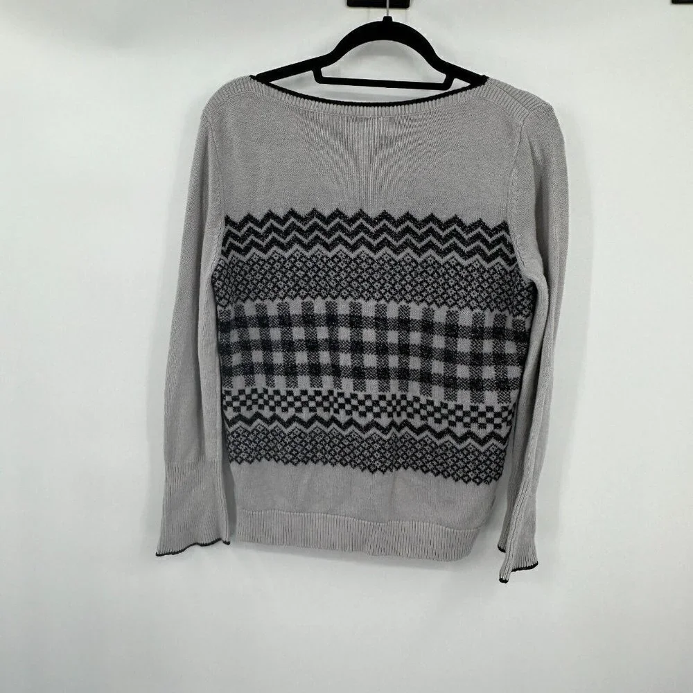 Talbots Womens Sweater LP Gray Metallic Preppy Pullover Casual Black Knit Petite